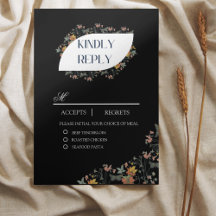 Boho svart blommig med måltid RSVP-kort