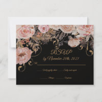 Boho Svart Blommig Rosa Roséguld RSVP Anpassad
