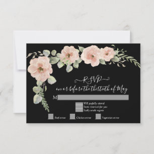 Boho Svart Blommig Rosabruten Rosa Ros RSVP-svar OSA Kort