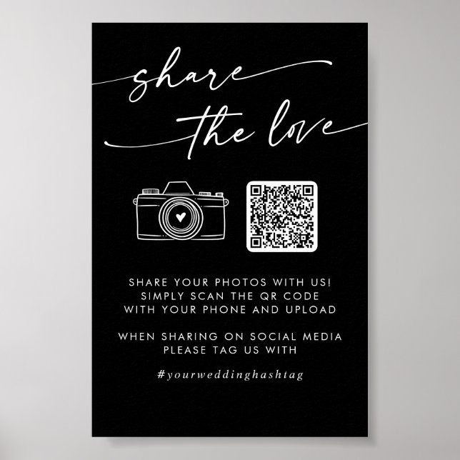 Boho Svart Bröllop Dela Kärlek QR-kod Poster (Framsidan)