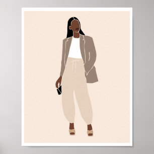 Boho Svart Kvinna Taupe Blazer Neutral Outfit Kons Poster