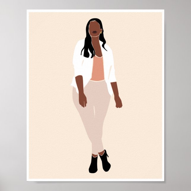 Boho Svart Kvinna Vit Blazer Mode Konst Poster (Framsidan)