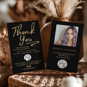 Boho Svart och Guld Script Foto Tack Logo Visitkort