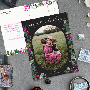 Boho svart & rosa elegant julkort helg vykort