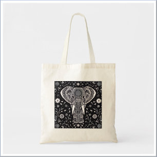 Boho svart & vit batik elefant tygkasse