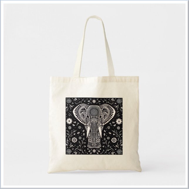 Boho svart & vit batik elefant tygkasse (Skapare uppladdad)