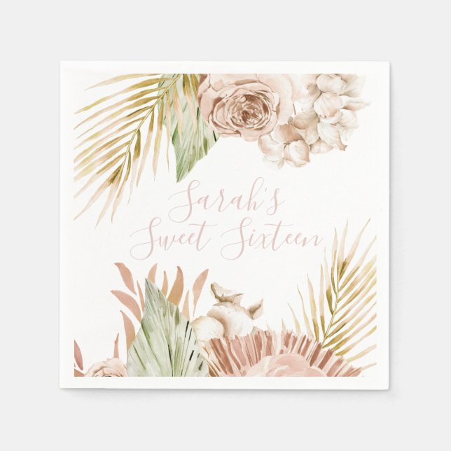 Boho Sweet 16 Födelsedags Torkade Blommor Pappersservett (Framsidan)