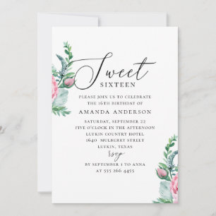 Boho Sweet 16. Garden rosa blommigt 16 födelsedag Inbjudningar