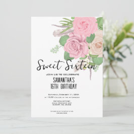 Boho Sweet 16 Inbjudan - Rosa Watercolor Blommigt