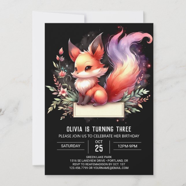 Boho Sweet Fox Birthday digital Inbjudningar (Framsida)
