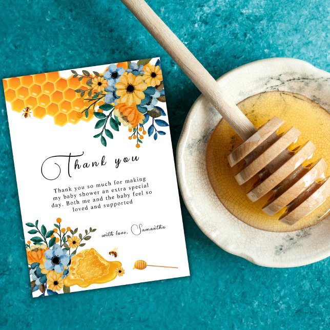 Boho Sweet honey Bee Blommigt Baby Shower Tack Kort (Modern Sweet Honey Bee Floral Baby Shower Thank You Card)