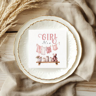 Boho Sweet its a Girl Rosa Clothesline Baby Shower Pappersservett