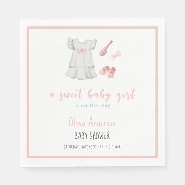 Boho Sweet Rosa Girl Outfit Baby Shower Pappersservett (Framsidan)