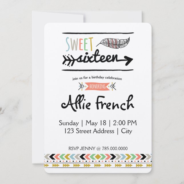 Boho Sweet sixteen Inbjudningar (Framsida)