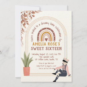 Boho Sweet sixteen med Rainbow & Rustic Blommigt Inbjudningar