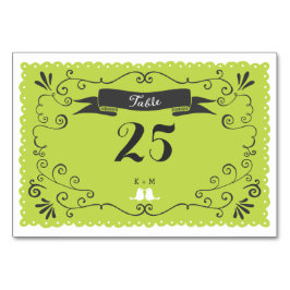 Boho Swirls, Curls, a Banner & Lovebird Bröllop Bordsnummer