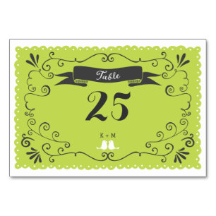 Boho Swirls, Curls, a Banner & Lovebird Bröllop Bordsnummer