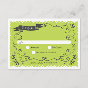 Boho Swirls, Curls, a Banner & Lovebird Bröllop OSA Kort
