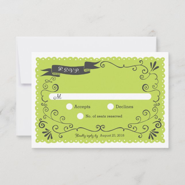 Boho Swirls, Curls, a Banner & Lovebird Bröllop OSA Kort (Framsida)