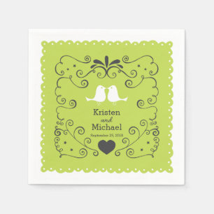 Boho Swirls, Curls, a Banner & Lovebird Bröllop Pappersservett