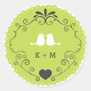 Boho Swirls, Curls, a Banner & Lovebird Bröllop Runt Klistermärke
