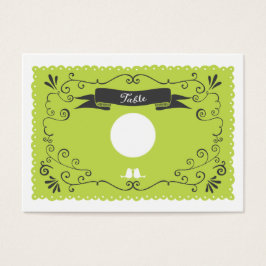 Boho Swirls, Curls, a Banner & Lovebird Bröllop Visitkort