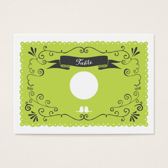 Boho Swirls, Curls, a Banner & Lovebird Bröllop Visitkort (Framsidan)