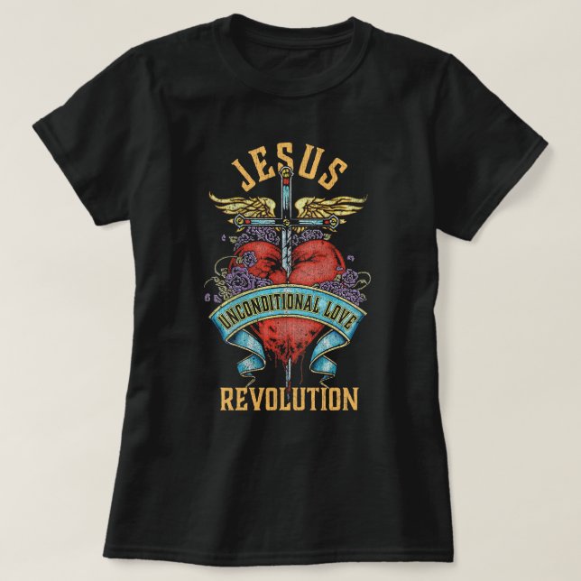 Boho Sword Vingar Heart Christian Jesus Revolution T Shirt (Design framsida)