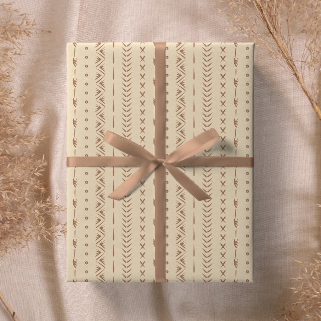 Boho Sydvästlig Geometrisk Randig Varm Neutral Presentpapper (Skapare uppladdad)