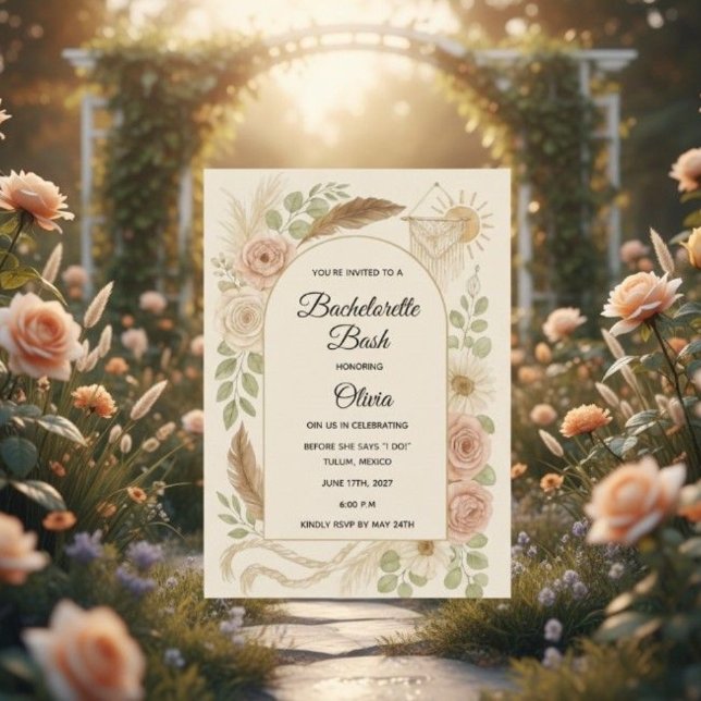 Boho Systerfestinbjudan | Neutrala Blommor Inbjudningar (Skapare uppladdad)