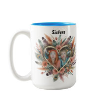 Boho systermugg med blomhjärta & namn