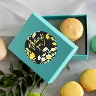 Boho Tack Vår Grön Gul Svart Blommig Runt Klistermärke
