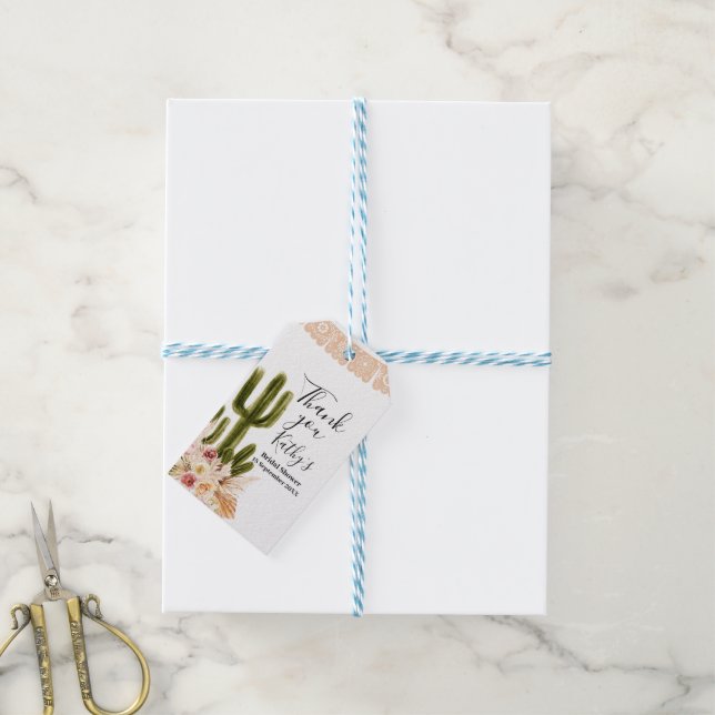 Boho Taco "bout Cactus Rosa Flowers Tack Märkre Presentetikett (Med Snöre)