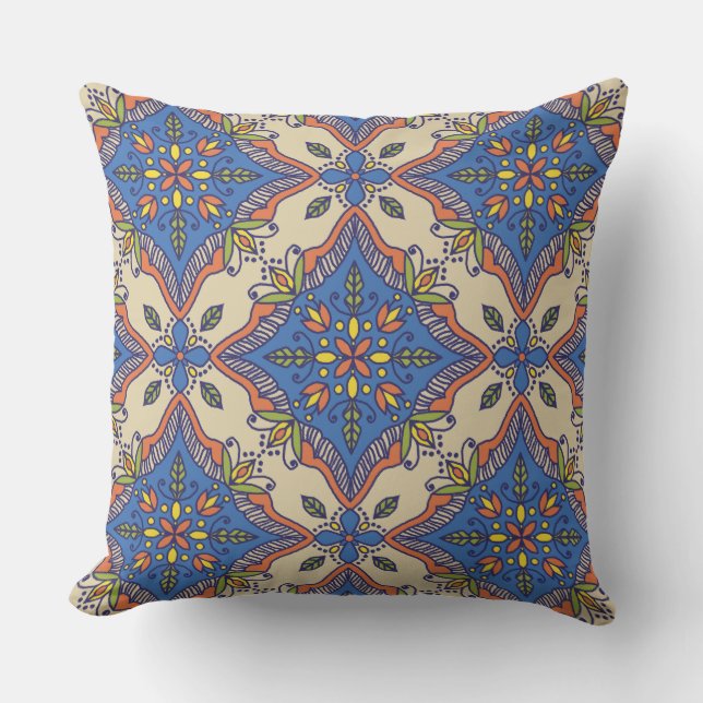 Boho Talavera Tile Kudde (Framsida)
