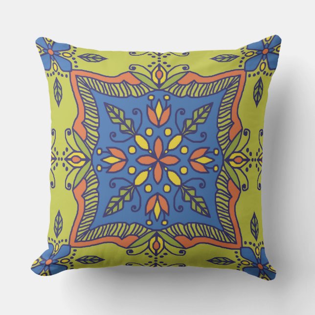 Boho Talavera Tile Pillow Kudde (Framsida)
