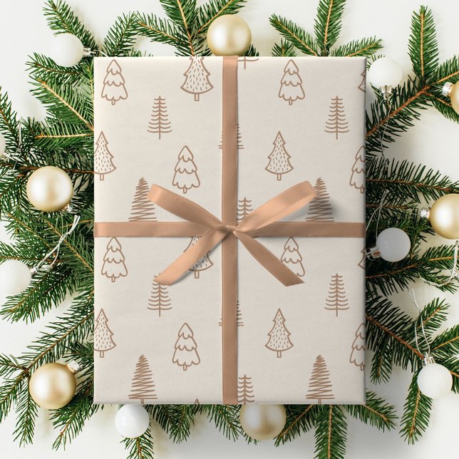 Boho Tallskog Neutral Vinter Minimalistisk Skog Presentpapper (Skapare uppladdad)