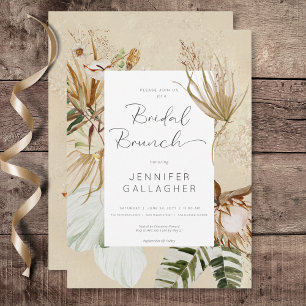 Boho Tan Blommig Gräs Bröllopsbrunch Inbjudningar