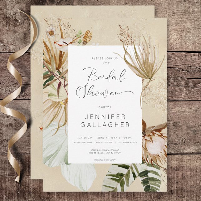 Boho Tan Blommigt Grass Möhippa Inbjudningar (Boho Tan Floral Grass Bridal Shower Invitation)