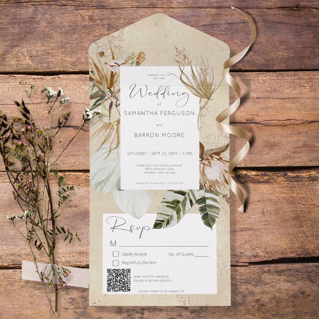 Boho Tan Blommigt Grass QR-kod (Skapare uppladdad)