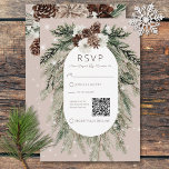 Boho Tan Gräs Winter-Gnistran QR-kod OSA Kort<br><div class="desc">Den här designen har en rustik grönt gräs och pinecon bouquet på en mjuk beige bakgrund med vita blommor. Den accentueras med en vit gnistra övertäckning för att illustrera magin i de vackra vinterhelgdagarna. Perfekt till jul- eller vinterbröllop. Detta kort är en del av Boho Grönt Gräs Winter Gnistra Bröllop...</div>