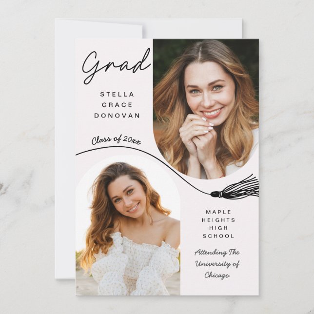 Boho Tassel Examenstillkännagivande med Foto Inbjudningar (Framsida)
