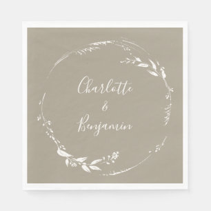 Boho Taupe Blommigt Utandning Kalligrafi Personlig Pappersservett