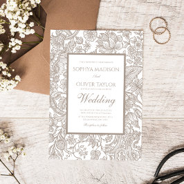 Boho Taupe Fall Line Art Wildblomma Inbjudningar