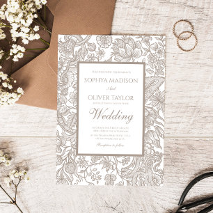 Boho Taupe Fall Line Art Wildblomma Inbjudningar