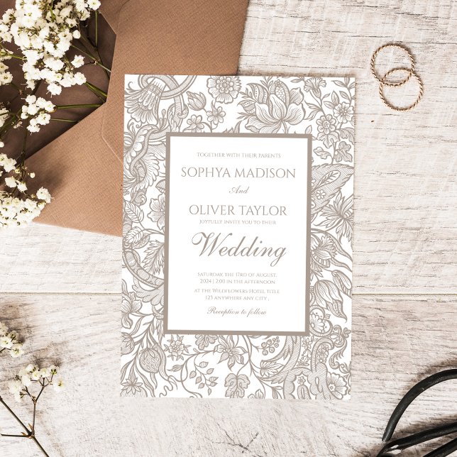 Boho Taupe Fall Line Art Wildblomma Inbjudningar (Skapare uppladdad)