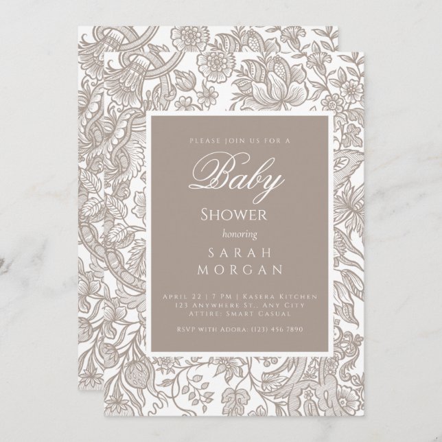 Boho Taupe Fall Line Art Wildblomma Inbjudningar (Fram/baksida)