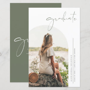 Boho Taupe Grön Minimalistisk Båge Foto Examen