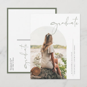 Boho Taupe Grön Minimalistisk Båge Foto Examen Inbjudan Vykort