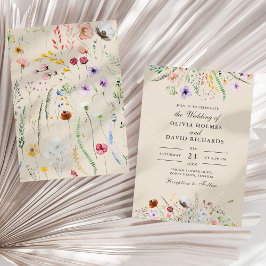 Boho Taupe Vildblommeäng Bröllop Inbjudningar