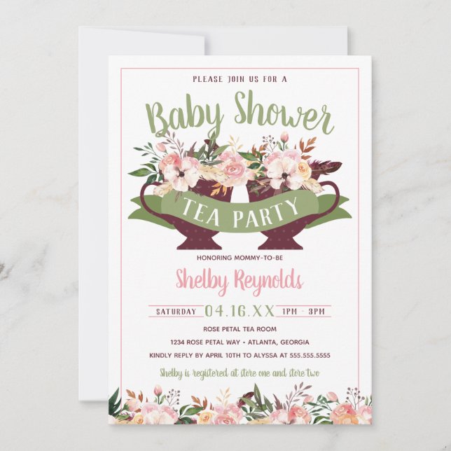 Boho Tea Party Baby Shower-inbjudan Inbjudningar (Framsida)